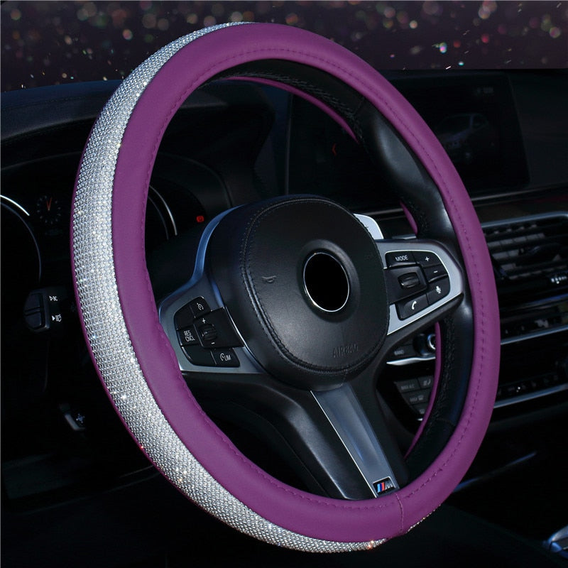 38CM femmes couverture de volant de voiture luxe cristal diamant PU cuir volant housse de protection voiture intérieur fournitures