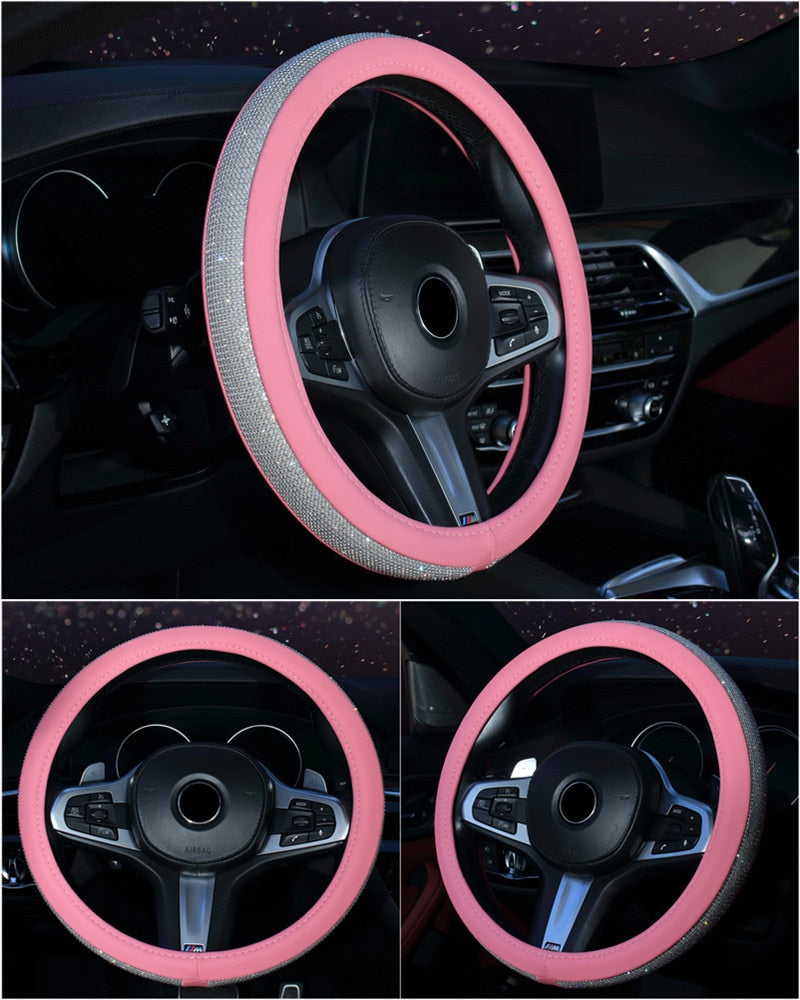 38CM femmes couverture de volant de voiture luxe cristal diamant PU cuir volant housse de protection voiture intérieur fournitures