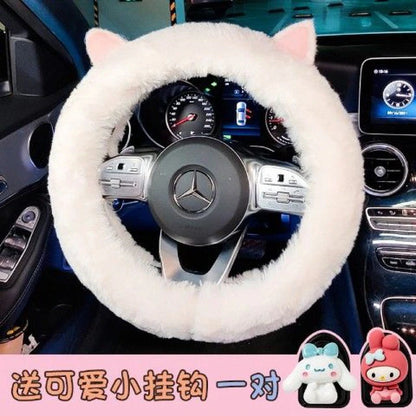 Funda para volante de coche de Anime, Hello Kitty, felpa, dibujos animados suaves, accesorios bonitos para coche, My Melody Cinnamon Roll