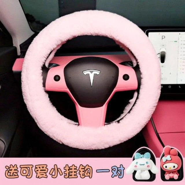 Funda para volante de coche de Anime, Hello Kitty, felpa, dibujos animados suaves, accesorios bonitos para coche, My Melody Cinnamon Roll