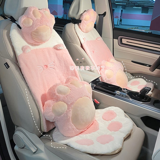 Plush Cat Paw Seat Cover Set